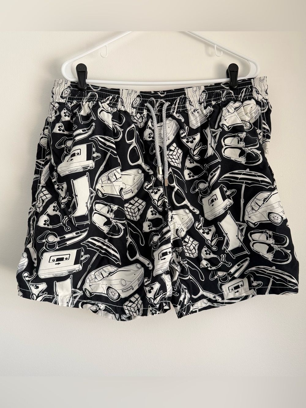 Vilebrequin Car Printed Swim Trunks Black and White Size XXL